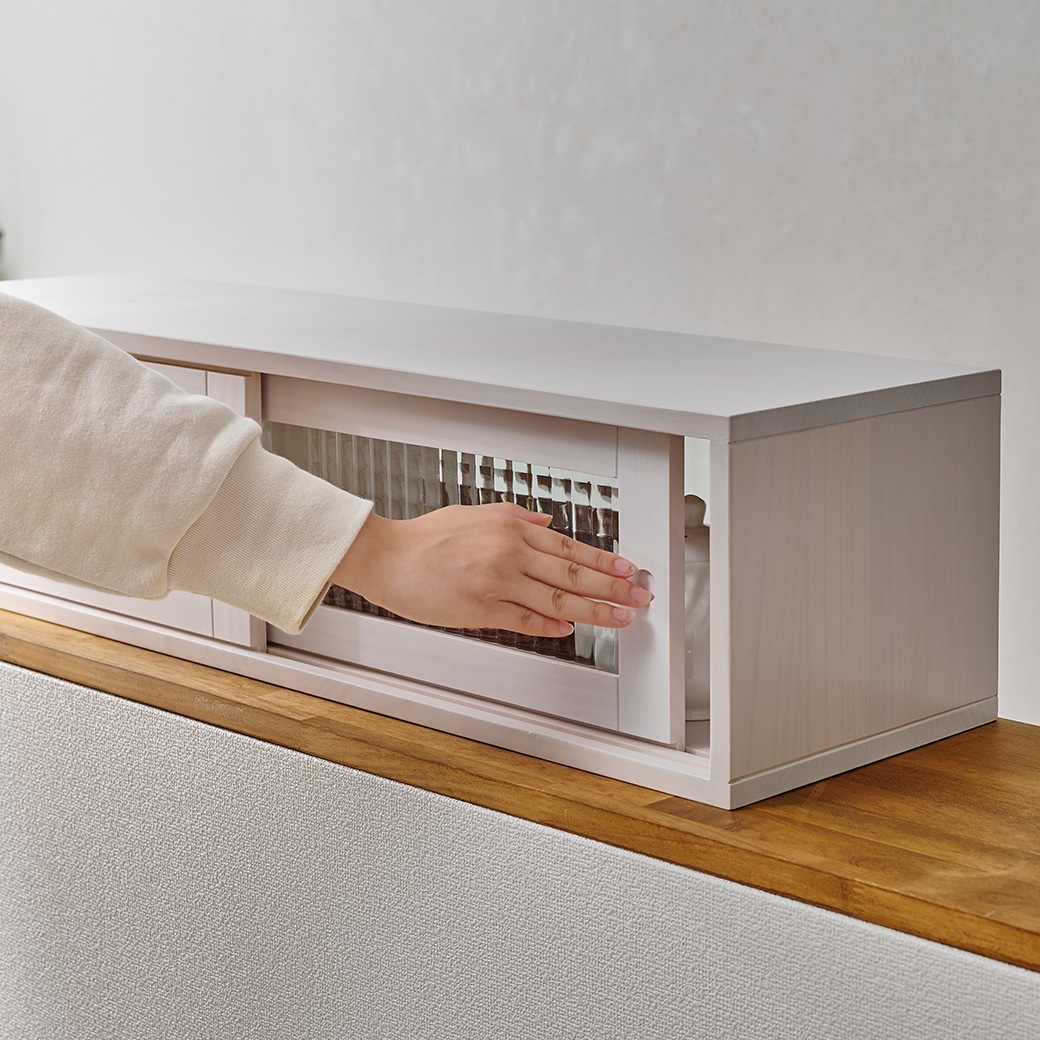 天然木カウンター上引き戸ラック 90cm幅｜ファミリー・ライフ公式通販