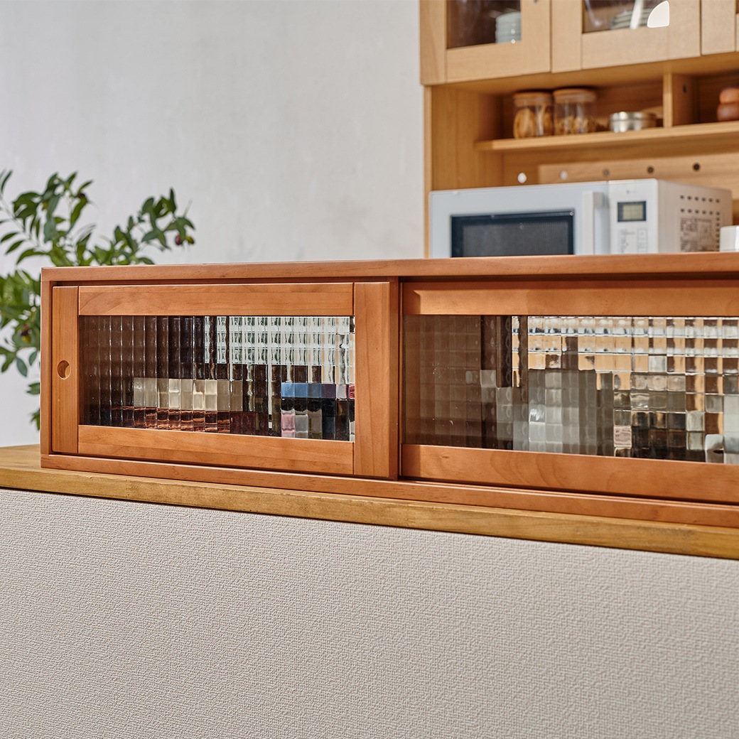 天然木カウンター上引き戸ラック 90cm幅｜ファミリー・ライフ公式通販