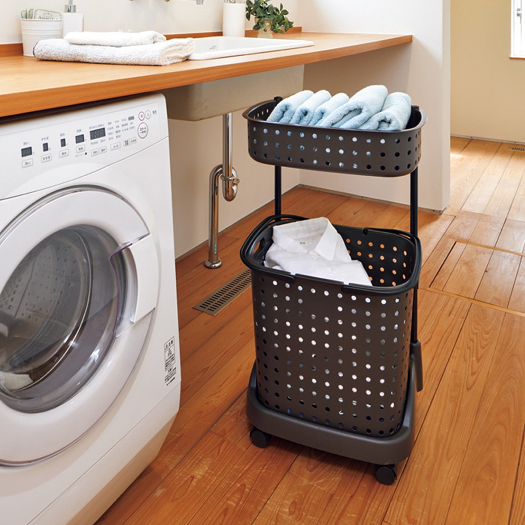 日本製 ランドリーバスケット 2段