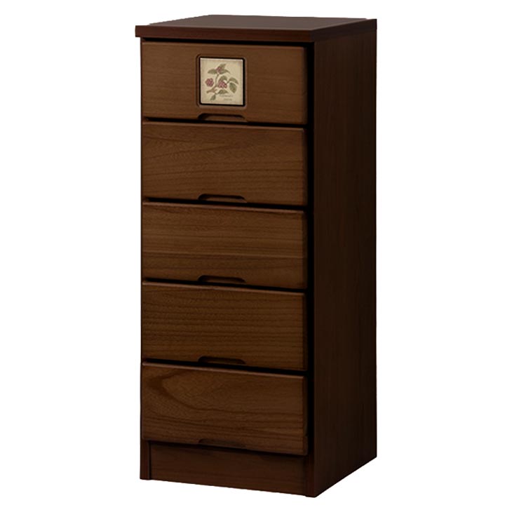 大川産 天然木タイル付きスリムチェスト 5段｜ファミリー・ライフ公式通販