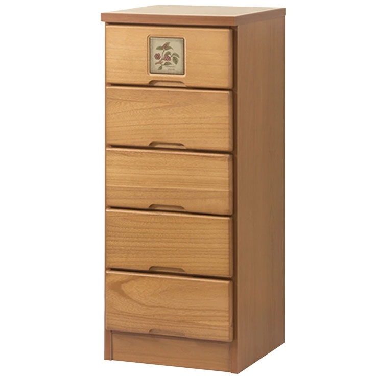 大川産 天然木タイル付きスリムチェスト 6段