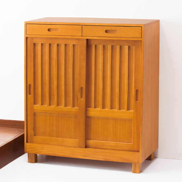 天然木和風引き戸シューズボックス 2枚扉
