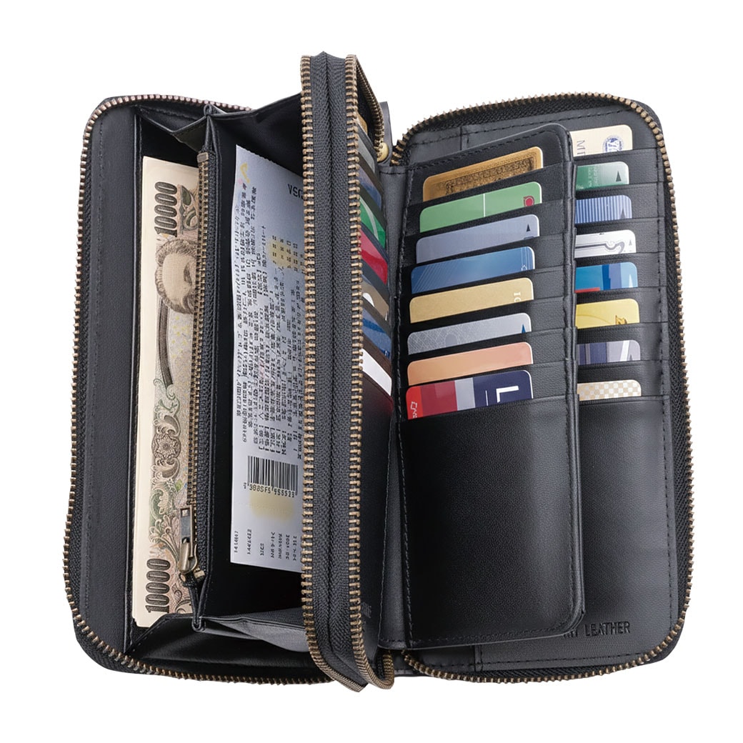 馬革ダブルファスナー大容量長財布｜ファミリー・ライフ公式通販