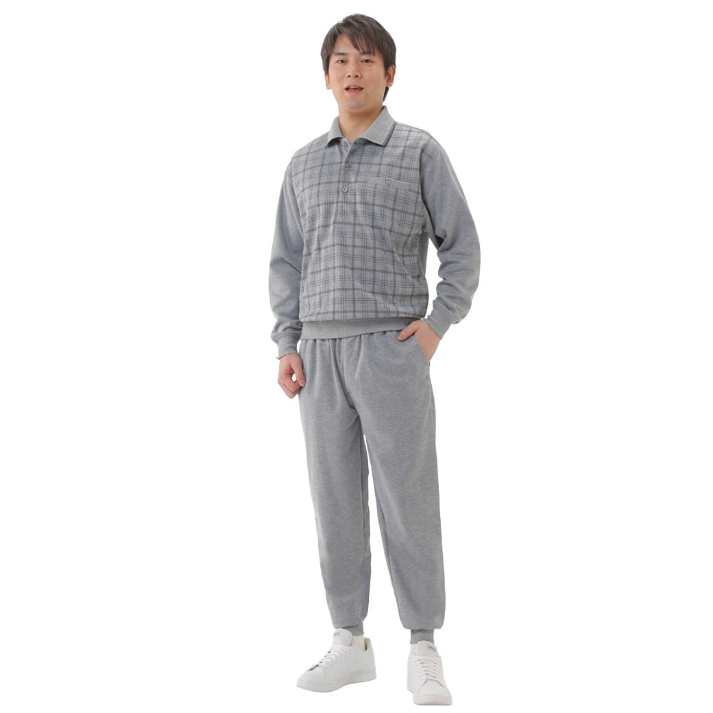綿タッチ前身格子柄快適ウェア2色組 同サイズ