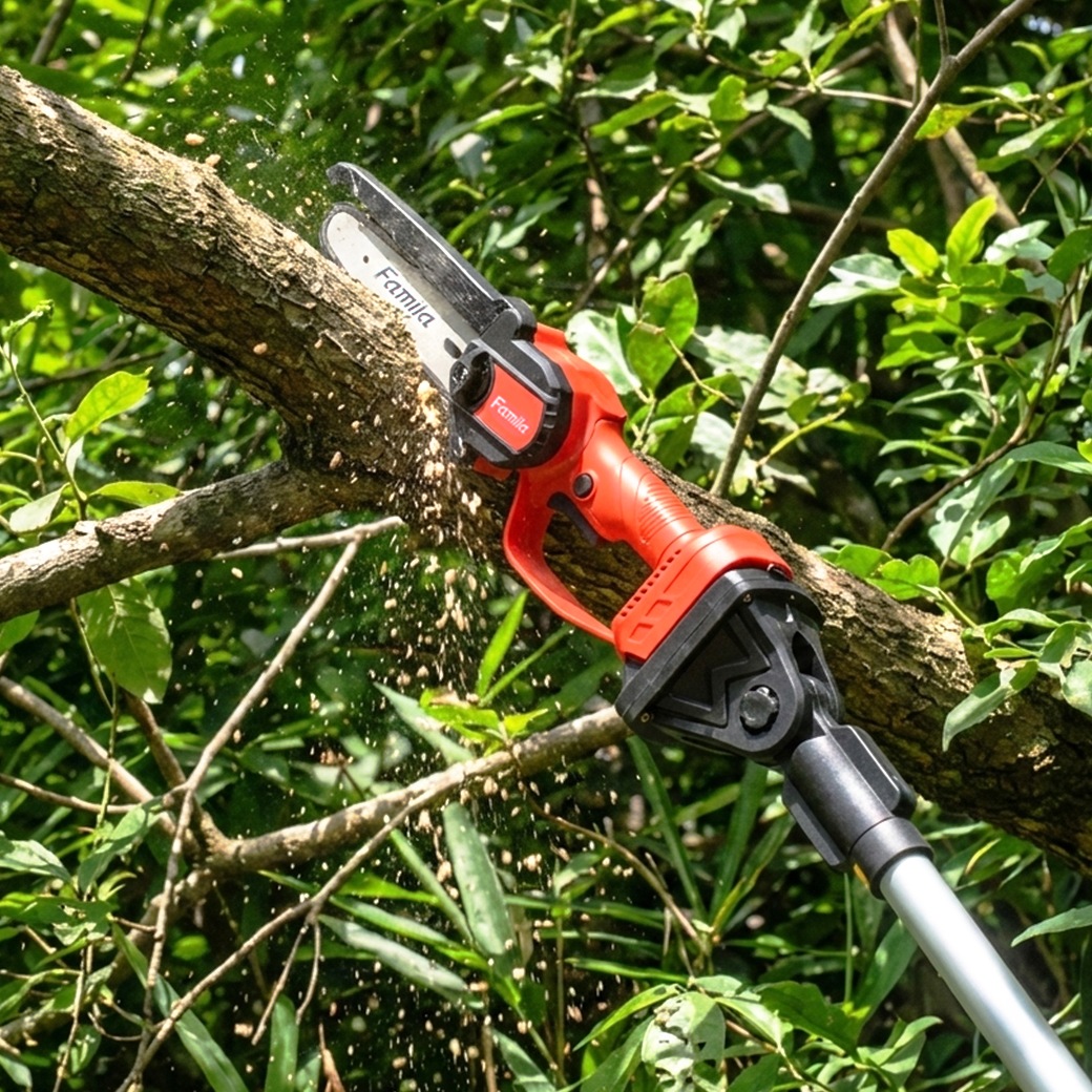 ファミラ 高枝チェーンソー 充電式コードレス2WAY高枝チェーンソー6点セット 予備バッテリー付き