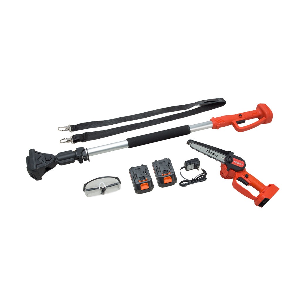 ファミラ 高枝チェーンソー 充電式コードレス2WAY高枝チェーンソー6点セット 予備バッテリー付き
