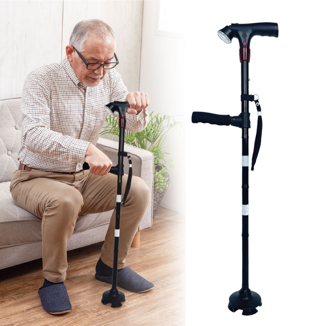 SGマーク製品 補助ハンドル付き4点ステッキ