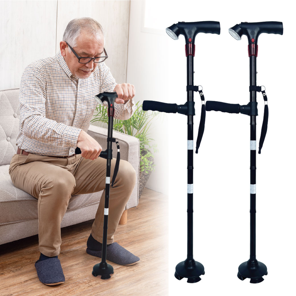 SGマーク製品 補助ハンドル付き4点ステッキ 2本組