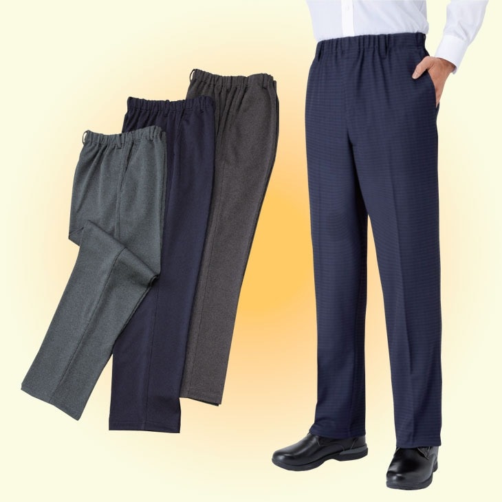 日本製 紳士杢調裏起毛ストレートパンツ3色組 同サイズ 股下60・64・68cm