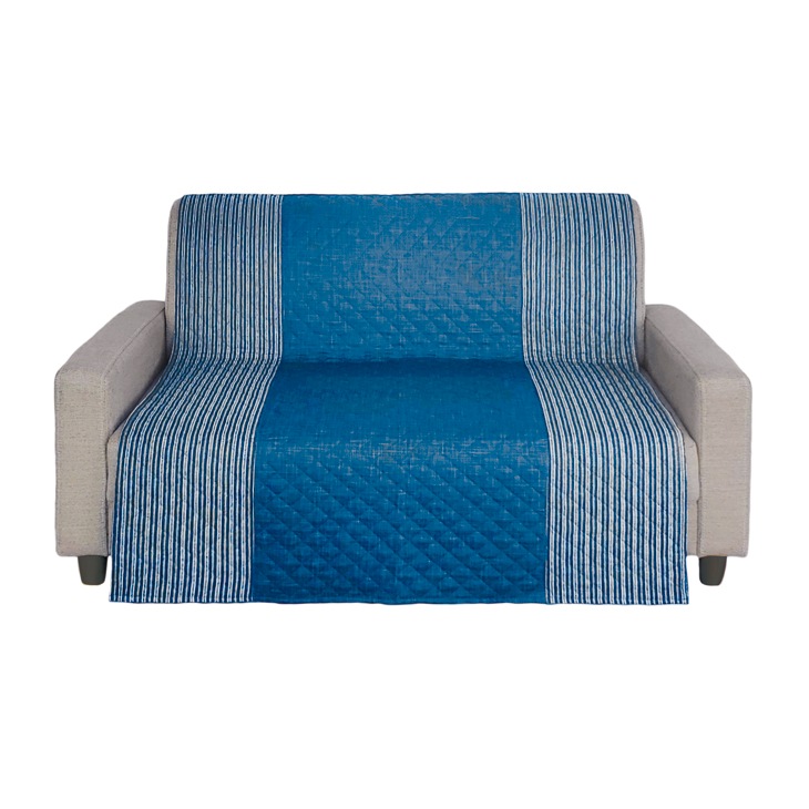 日本製 抜染切替縞柄キルトソファカバー 1人掛用 55×150cm