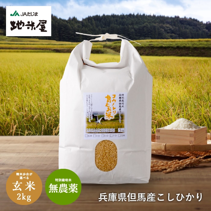 【新米・令和5年産】特別栽培米　コウノトリ育むお米（無農薬）玄米　2kg　送料無料