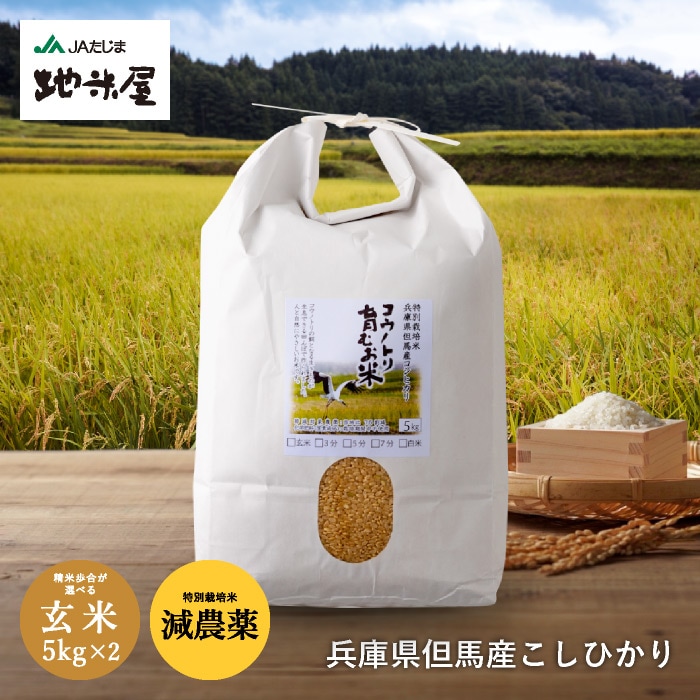 【令和6年産 新米】特別栽培米　コウノトリ育むお米（減農薬）玄米　10kg　5kg×2袋　 送料無料