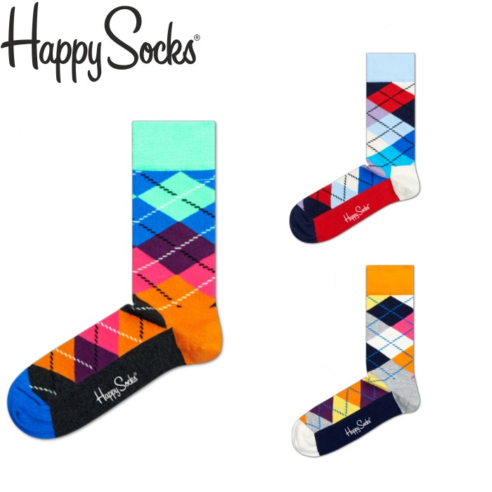 Happy Socks ARGYLE 6500 – Klassische Crew-Socken Aus Bio-Baumwolle, Gemustert Mit Punkten & Karos, Verstärkt An Ferse Und Zehen