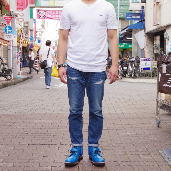 ネイビー フリンジ付き スエードブーツ エンジニアブーツ ショート 本革 スエード スチールトゥ つま先
