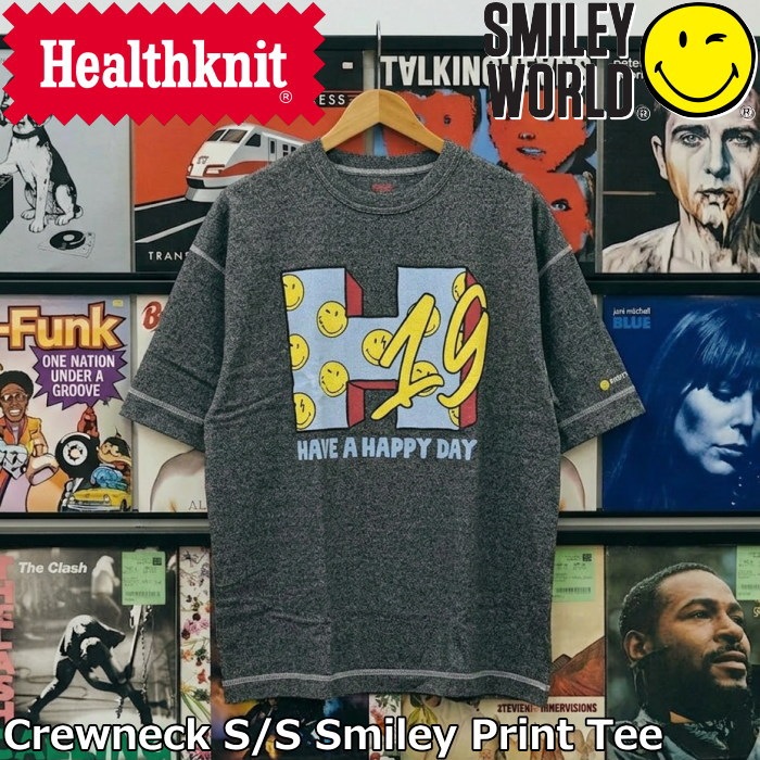 �إ륹�˥å� ���ޥ��꡼���� ���롼�ͥå� ȾµT����� Healthknit SmileyWorld Crewneck S/S Smiley Print Tee HR26S-M208 T����� ��� ��ǥ����� Ⱦµ �ȥåץ� �� ���ᥫ�� ���롼�ͥå�T����� ���T����� �ץ쥼��� ���ե�