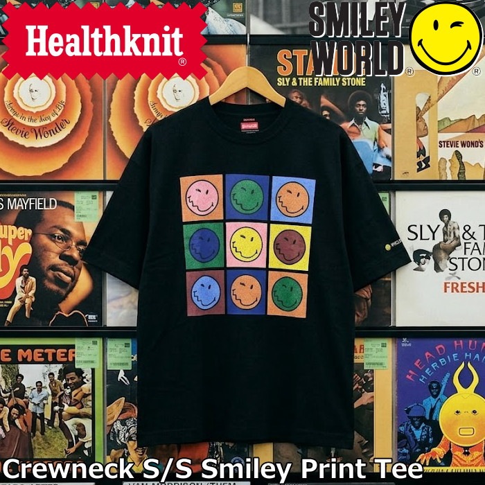 �إ륹�˥å� ���ޥ��꡼���� ���롼�ͥå� ȾµT����� Healthknit SmileyWorld Crewneck S/S Smiley Print Tee HR26S-M209 T����� ��� ��ǥ����� Ⱦµ �ȥåץ� �� ���ᥫ�� ���롼�ͥå�T����� ���T����� �ץ쥼��� ���ե�