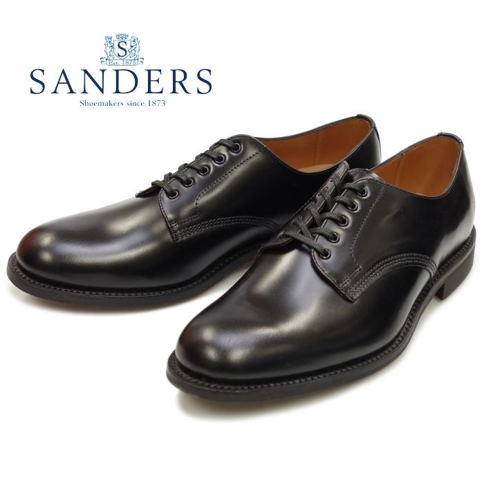 ��������� �ߥ꥿�꡼ SANDERS 2246 MILITARY OFFICER SHOE �֥�å� ���ե��������塼�� �ץ졼��ȥ� �쥶�� �ӥ��ͥ����塼�� ��� �ܳ� ���󥰥�����