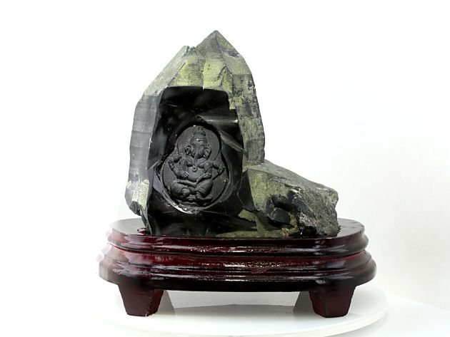 黒水晶 ガネーシャ彫物 (木製台座付き) No.66｜最高級パワーストーン