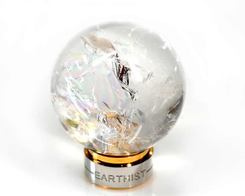 天然レインボー水晶 丸玉置物 34～36mm玉 （EARTHIST 台座付き）
