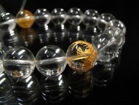 【龍・ゴールド】 手彫金龍水晶（2玉）ブレスレット 12mm玉|水晶彫り物ブレスレット|水晶（クリスタル・クォーツ）