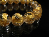 【龍・ゴールド】 手彫金龍水晶ブレスレット 12mm玉|水晶彫り物ブレスレット|水晶（クリスタル・クォーツ）
