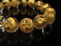 【龍・ゴールド】 手彫金龍水晶ブレスレット 14mm玉|水晶彫り物ブレスレット|水晶（クリスタル・クォーツ）