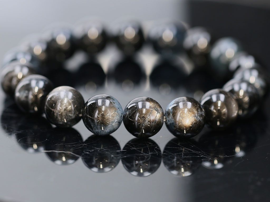 希少石　12.5㎜　ブラックスターアクアマリンブレスレット ブラックスター アクアマリン ブレスレット 12mm玉 No.65 （鑑別書付
