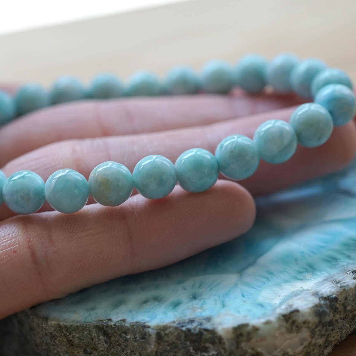 1円 美品 ラリマー 8㎜玉 ブレスレット BN439