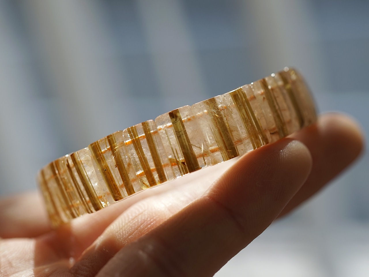 高品質 タイチンルチル バングル 14-14.5mm ブレスレット 天然石 金運 信頼 高品質】タイチンタイガールチルクォーツ 14mm～14.5mm玉