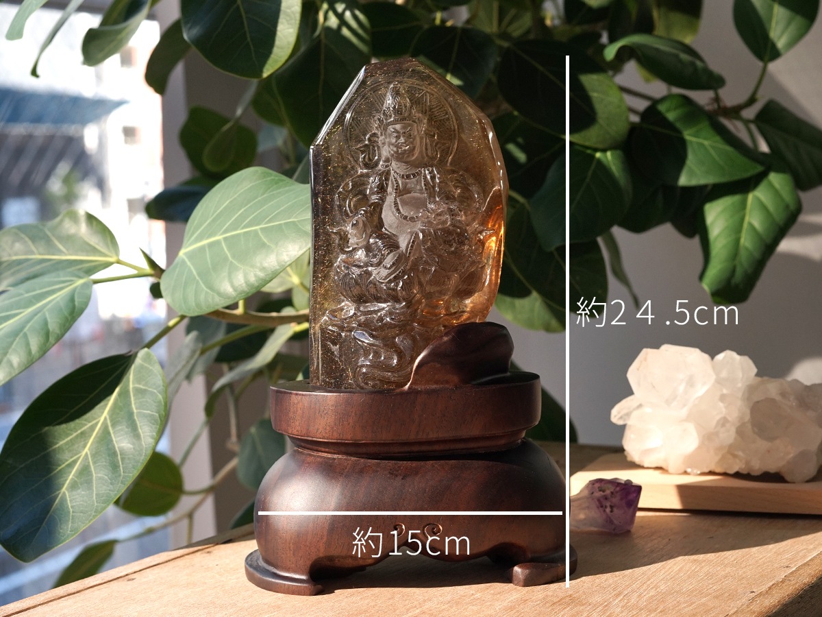 ゴールドルチル彫物　台座つき！ ゴールドルチル 財神彫り物（木製台座付き） No.7｜最高級