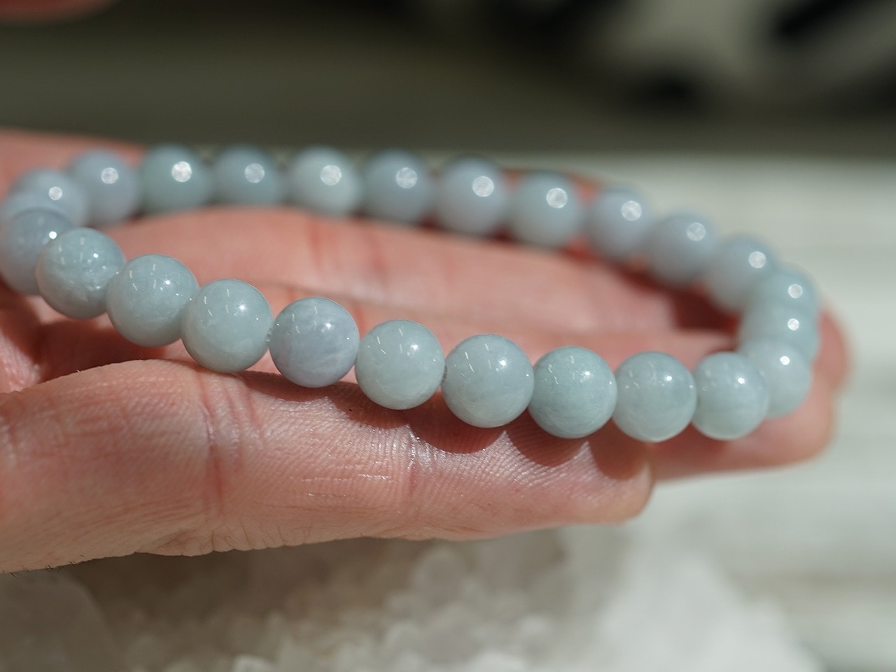 ブルーラベンダー翡翠（ひすい） ブレスレット 8mm玉 No.63 最