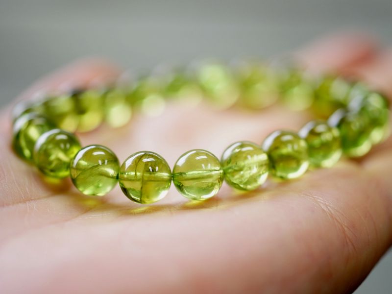 ペリドット ブレスレット 9mm玉 No.8 （鑑別書付）｜最高級
