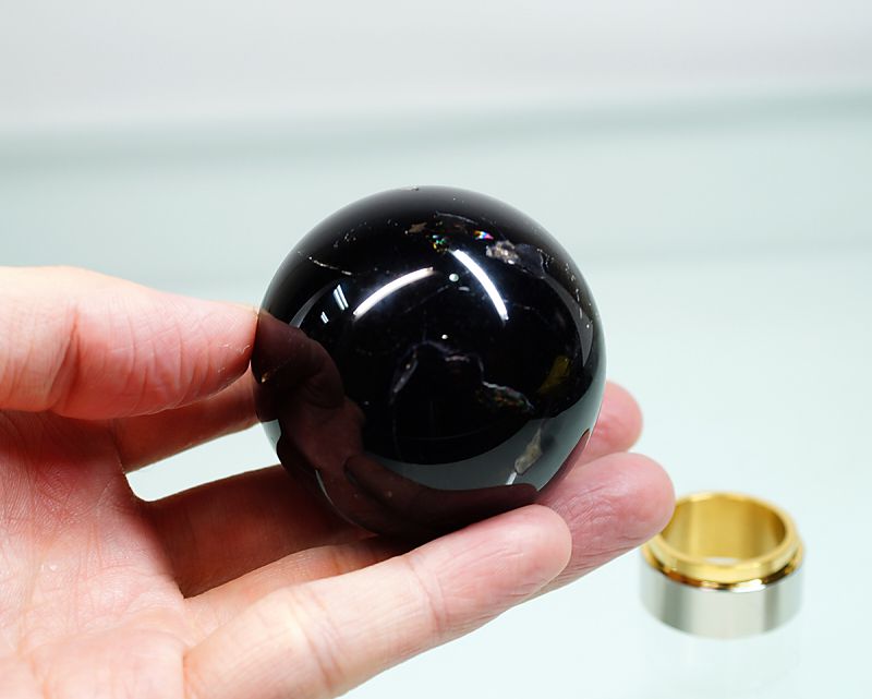 黒水晶（モリオン） 丸玉置物 50～55mm玉 （EARTHIST 台座付き