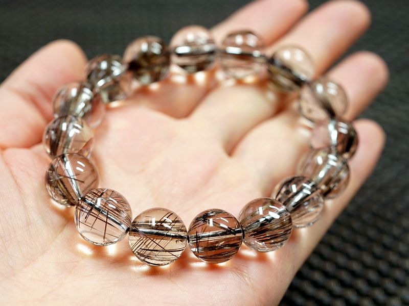 ブラックルチル (二酸化チタン) ブレスレット 13mm玉 No.22 （鑑別書付