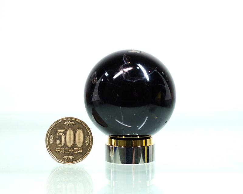 黒水晶（モリオン） 丸玉置物 50～55mm玉 （EARTHIST 台座付き