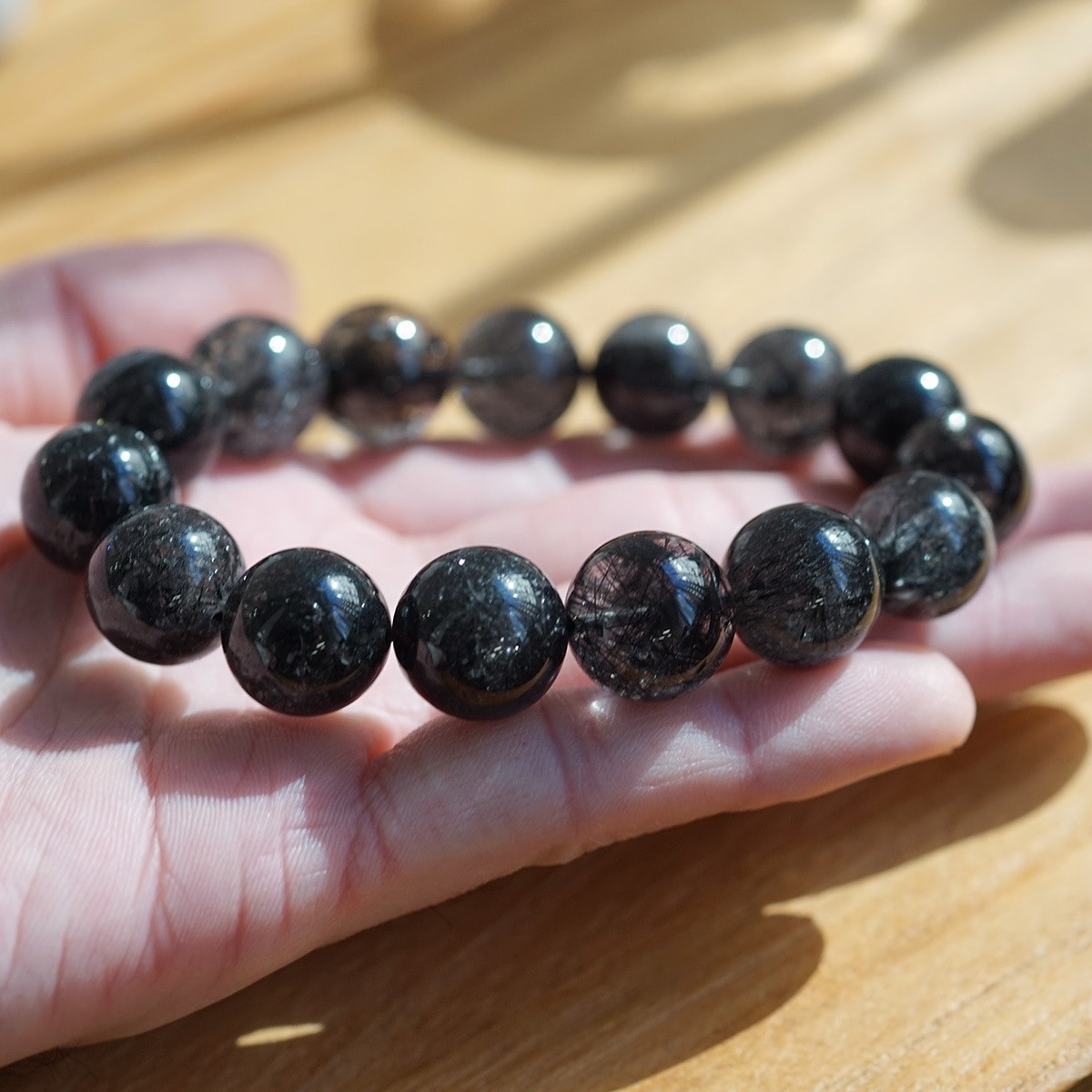 最高級（5A） ブラックルチル （トルマリン）ブレスレット 16mm玉 No