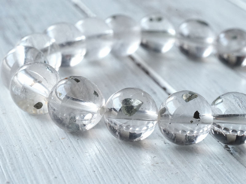 パイライト イン クォーツ ブレスレット 10.5mm玉 No.2 （鑑別書付