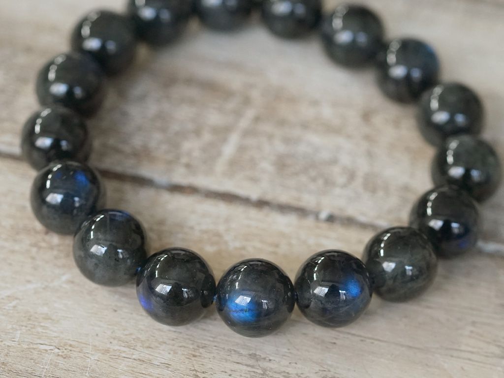 ブラックラブラドライト ブレスレット 12.5mm玉 No.36 最高級（5A