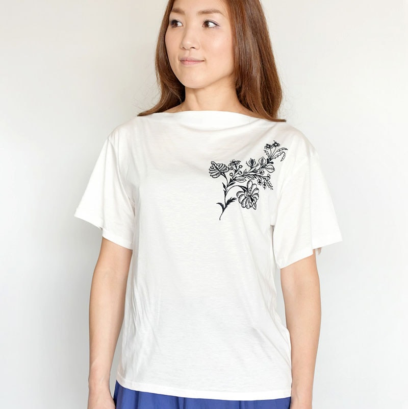 ボートネック刺繍デザインTシャツ/tonahachi1078 7023