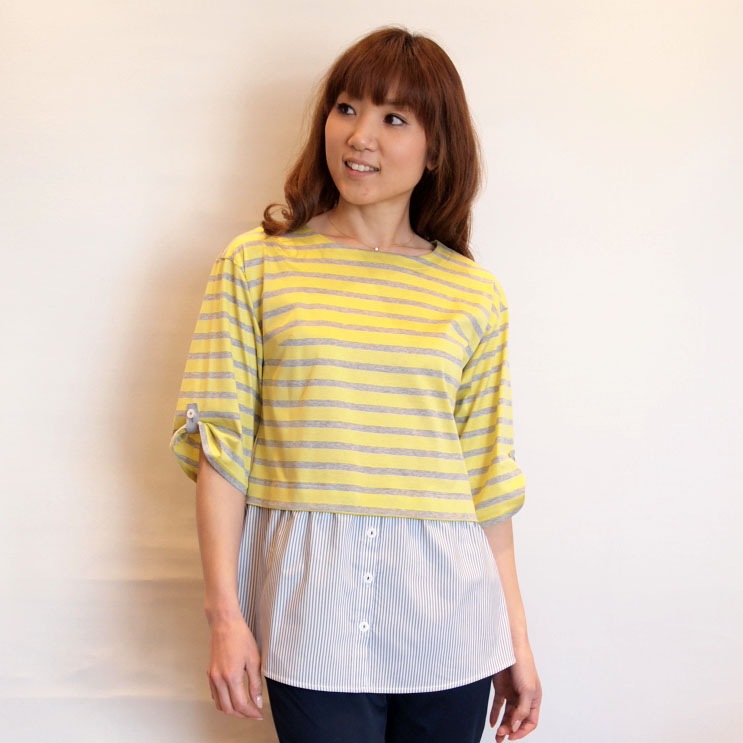 ボーダーT×シャツ重ね着風プルオーバー/fou foret　4768|fou foret