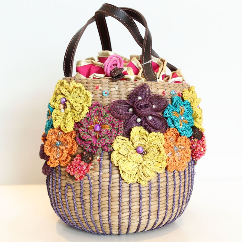 数回使用・美品】ミクサージュ mixage かごバッグ mixage カラフル花