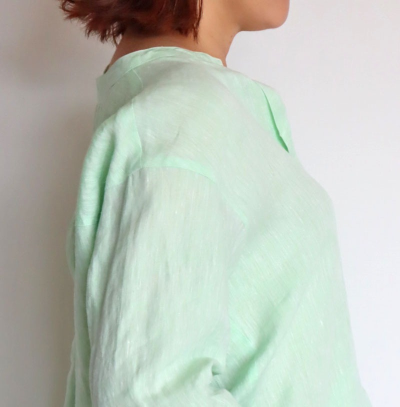 新品□BLUE FRONCE/ リネンブラウス Blue fronce ブルーフロンセ バックカシュクールリネンブラウス