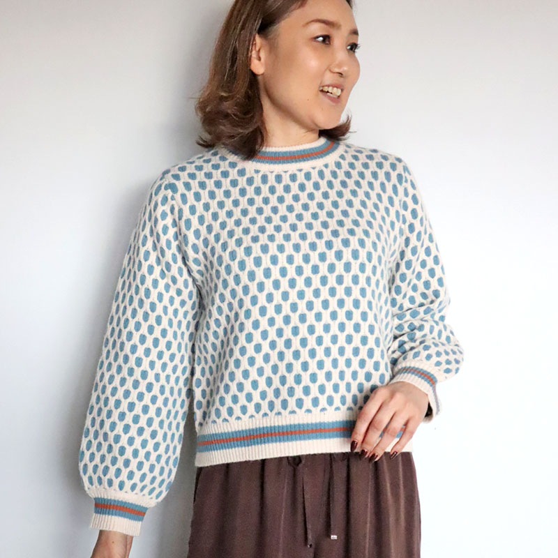 【未使用タグ付き】プランテーション デコドットニット くすみカラー ドット編みニット/Mia 9365｜Mia｜フォルテシモ