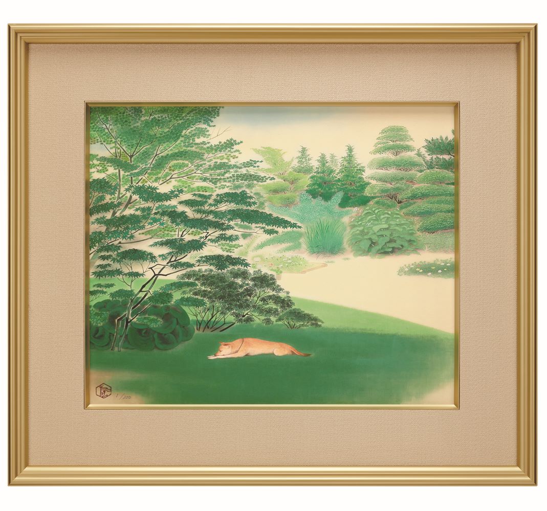 伊東深水 鏡獅子 西陣織額装 青フレーム 作品,絵画,彩美版 | 株式会社新生社