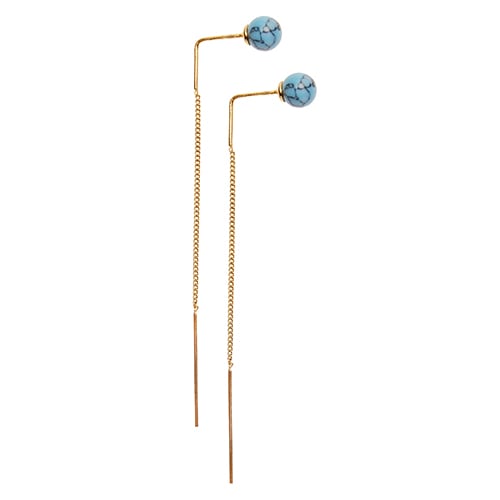 スリーティッド ストーン ピアス (ターコイズ/ゴールド)