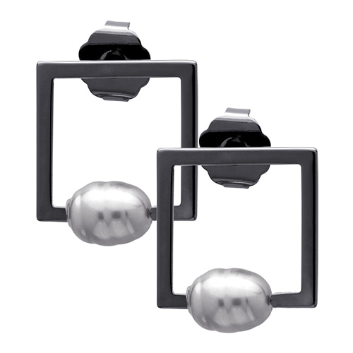 パール スクエア スタッズ ピアス (ガンメタル パール/ガンメタル)