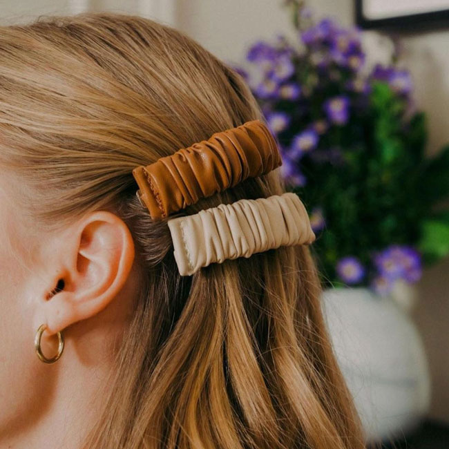 レザー スクランチー バレッタ （ブラウン） | フランスラックス