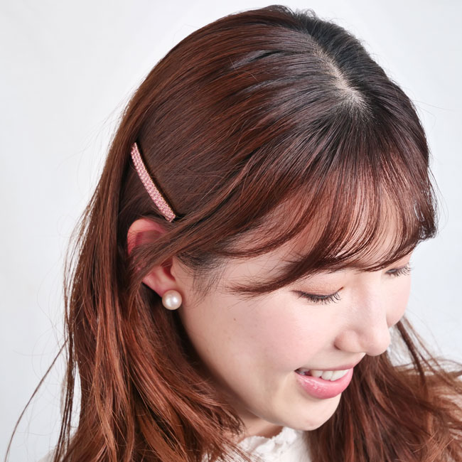 ワイド クリスタル ボビー ピン 2個セット （ピンク）