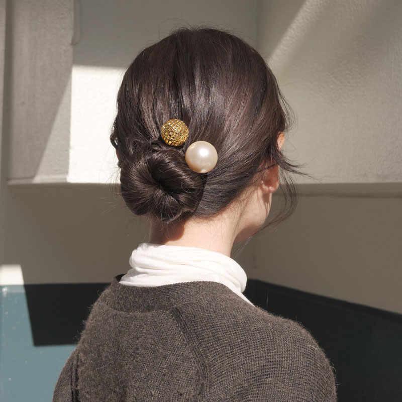 パール スパイラル スクリューピンL (クリーム/ゴールド) | フランス