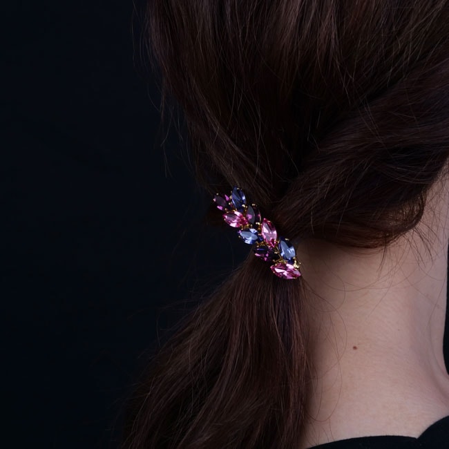 スモール アイビー クリスタル バレッタ (アメジスト/タンザイナイト/ローズ)